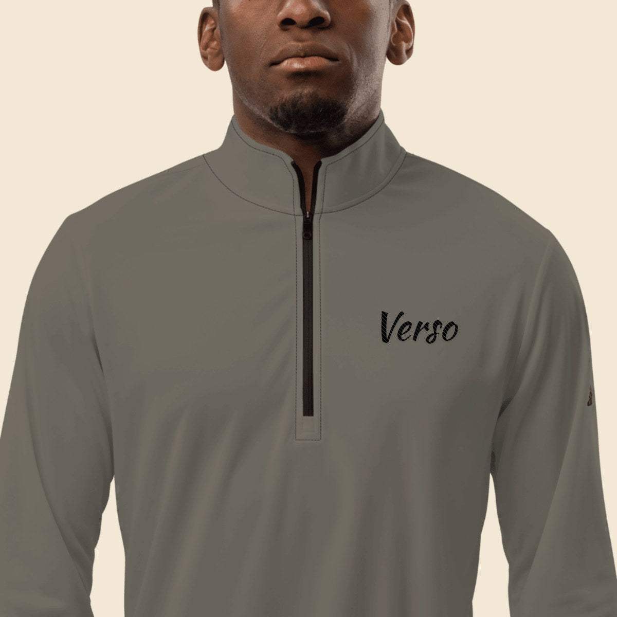 Pullover Col Zippé personnalisable, coloris Noir chiné, Verso Paris · exemple Noir chiné · logo Verso