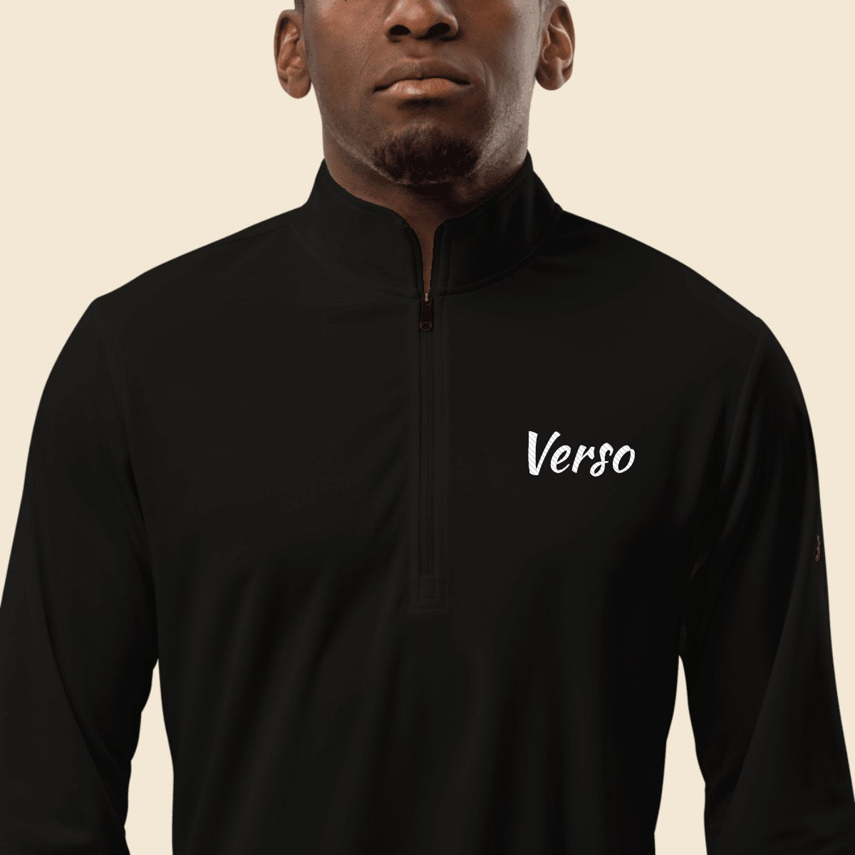 Pullover Col Zippé personnalisable, coloris Noir, Verso Paris · exemple Noir · logo Verso
