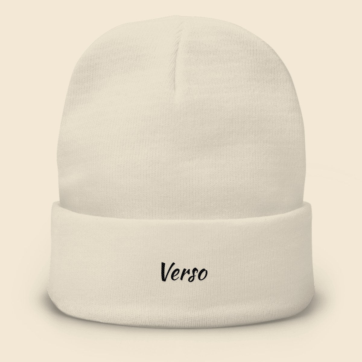 Bonnet Tricoté personnalisable, coloris Blanc, Verso Paris · exemple Blanc · logo Verso