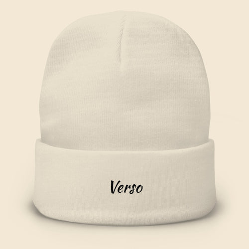 Bonnet Tricoté personnalisable, coloris Blanc, Verso Paris · exemple Blanc · logo Verso