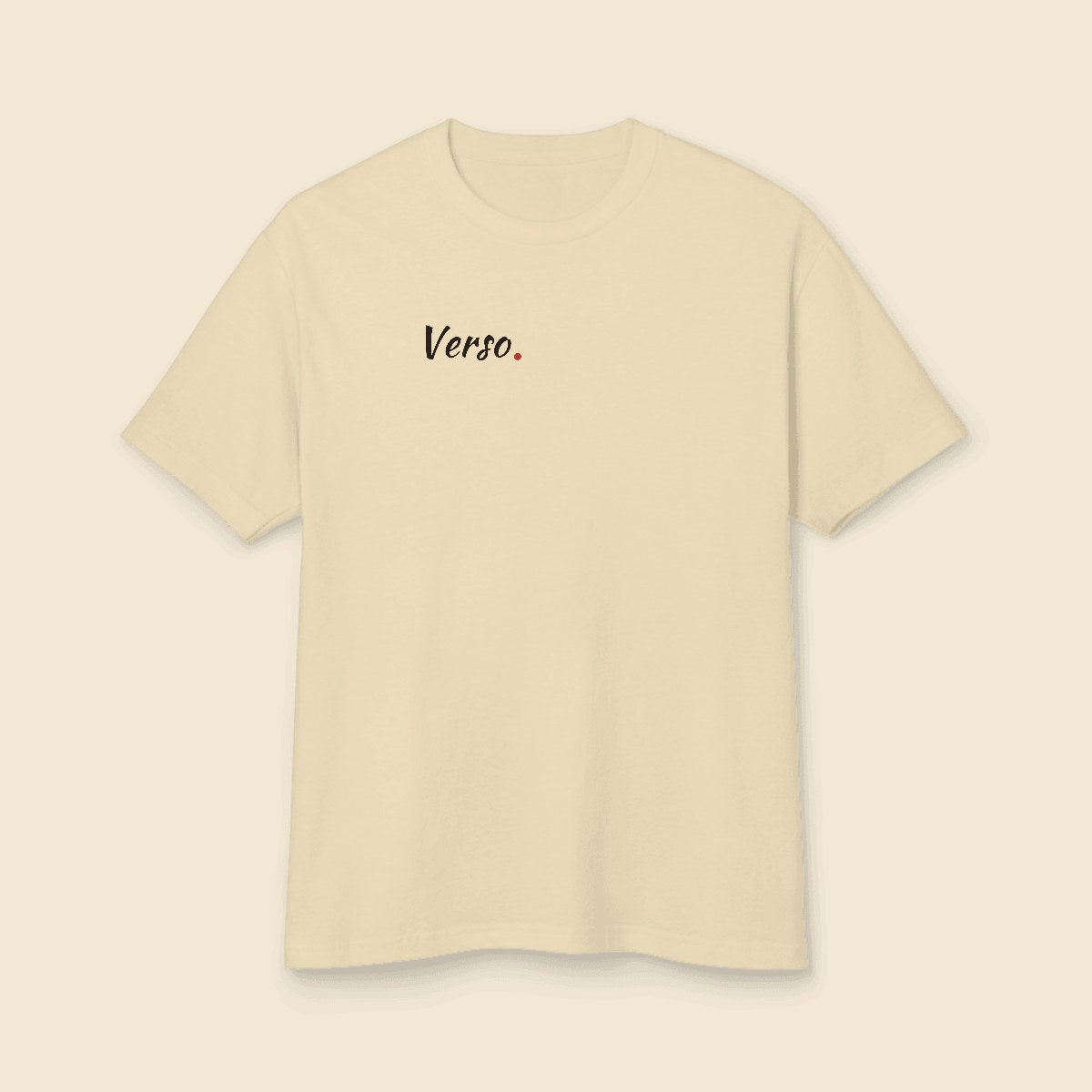 Tee Jersey Col Rond American Apparel 1301GD personnalisable, coloris Faded crème, Verso Paris · exemple Faded crème · logo Verso