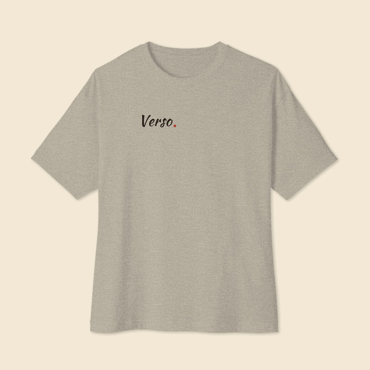 tee-oversized-boxy-studio · exemple Gris chiné · logo Verso