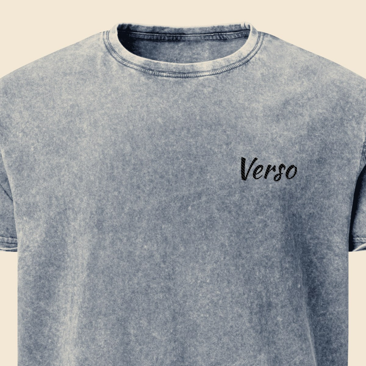 Tee Denim Col Rond personnalisable, coloris Denim bleu, Verso Paris · exemple Denim bleu · logo Verso