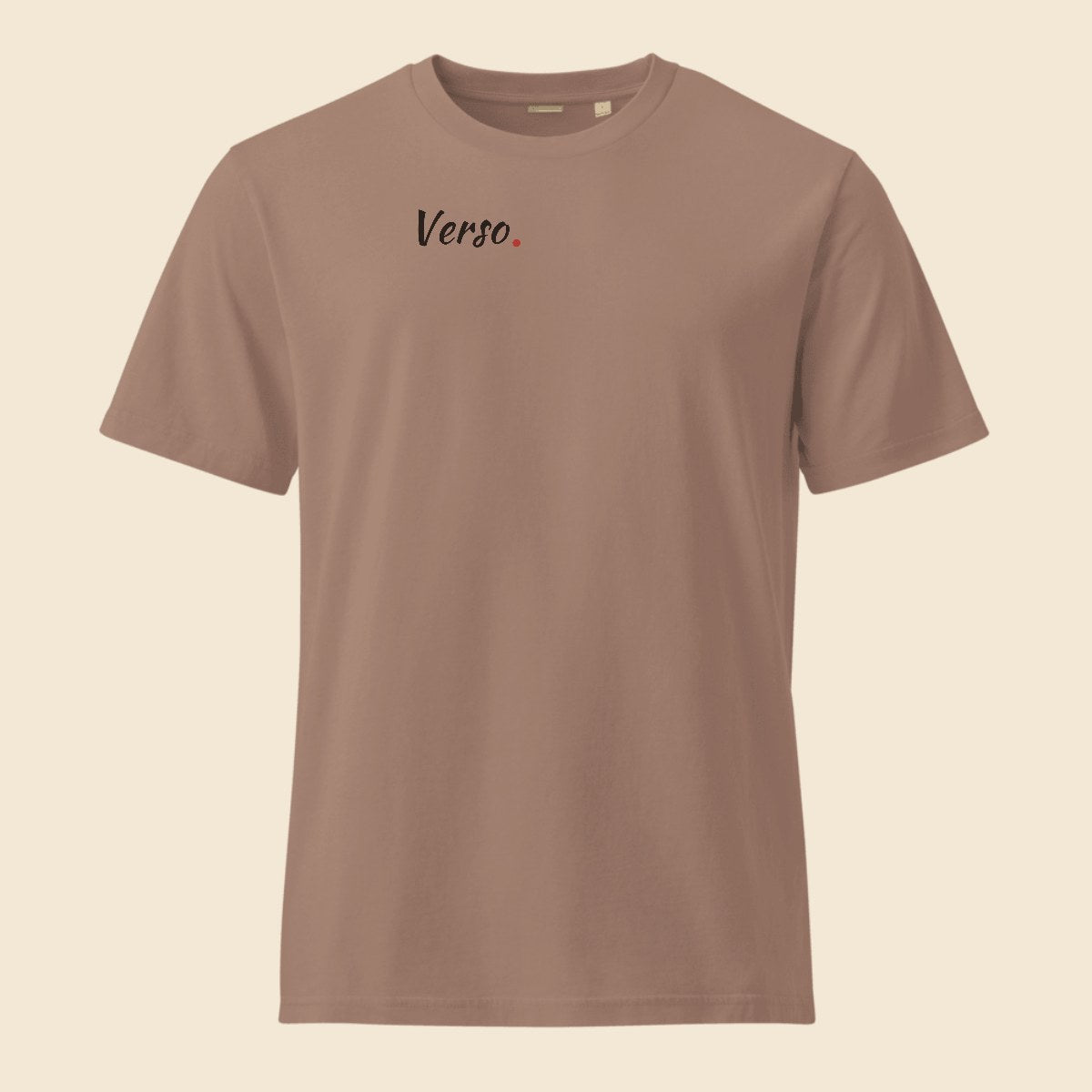 Tee Jersey Vintage personnalisable, coloris G. Dyed Kaffa Coffee, Verso Paris · exemple G. Dyed Kaffa Coffee · logo Verso