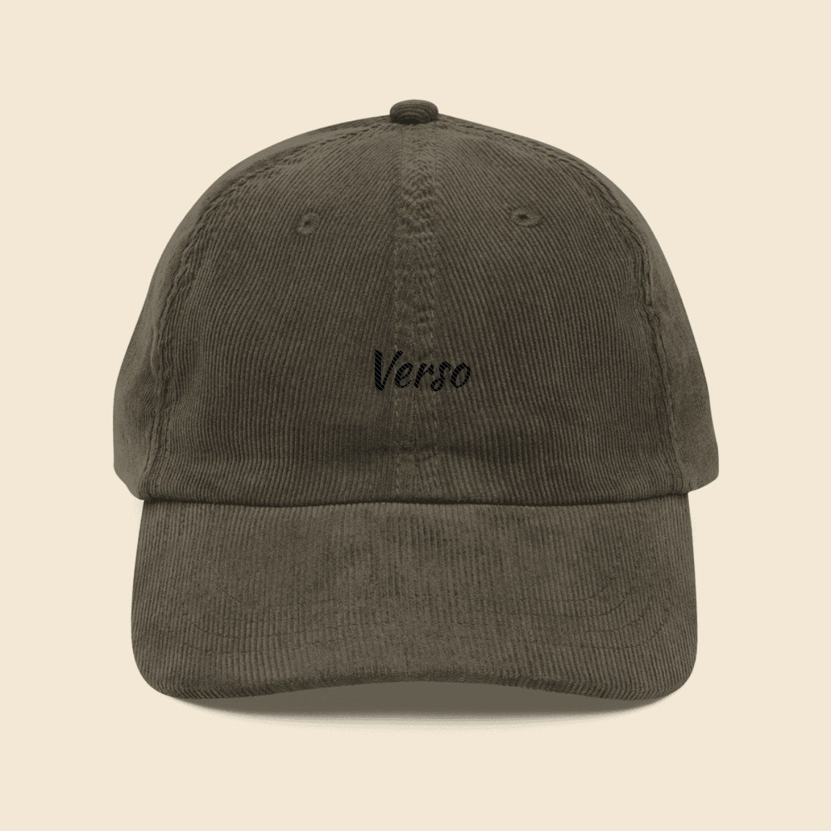 casquette-corduroy-studio · exemple Olive · logo Verso