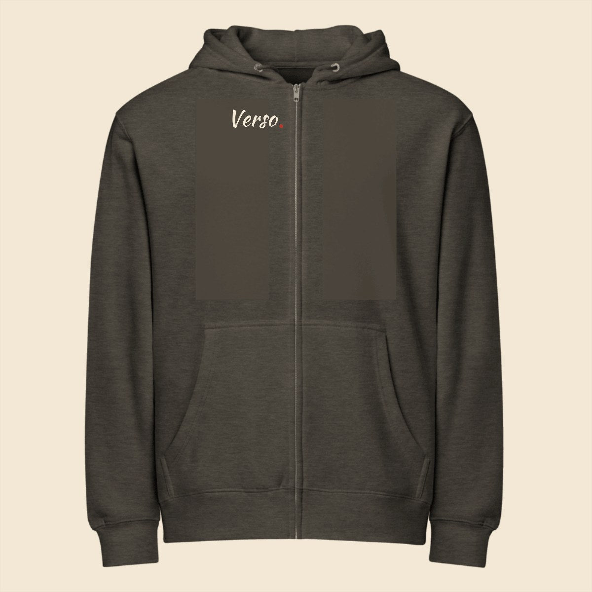 hoodie-zippe-premium-studio · exemple Anthracite chiné · logo Verso