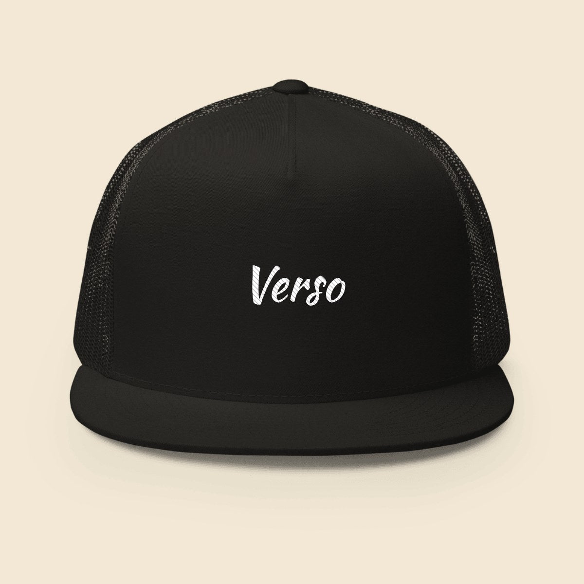 Casquette Camionneur Yupoong 6006 personnalisable, coloris Noir, Verso Paris · exemple Noir · logo Verso