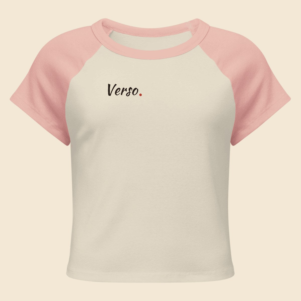 Tee Micro Rib Raglan personnalisable, coloris Rose, Verso Paris · exemple Rose · logo Verso