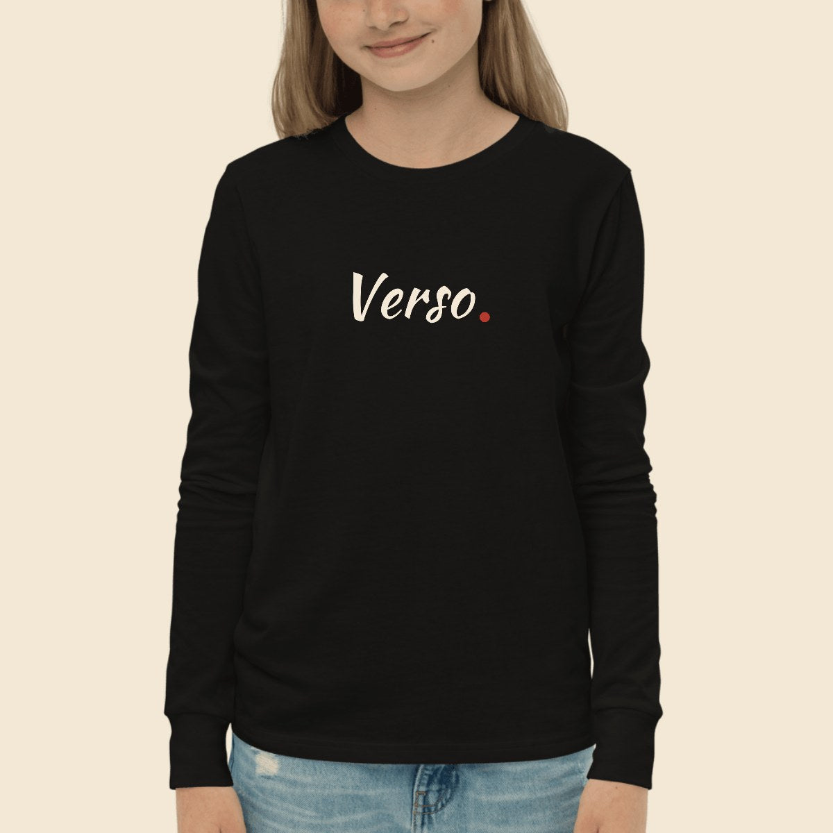 tee-jersey-longue-enfant-studio · exemple Noir · logo Verso