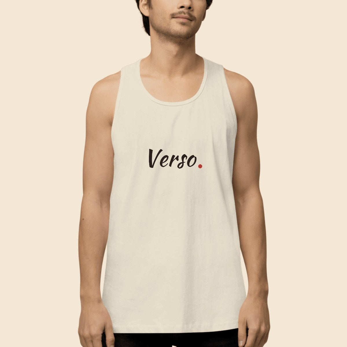 Débardeur Premium Homme personnalisable, coloris Blanc, Verso Paris · exemple Blanc · logo Verso