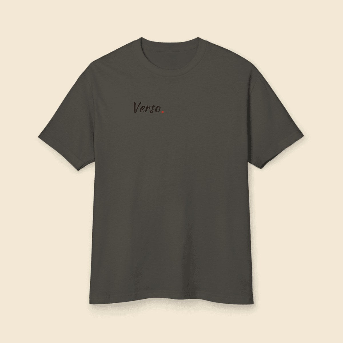 Tee Jersey Col Rond American Apparel 1301GD personnalisable, coloris Faded noir, Verso Paris · exemple Faded noir · logo Verso