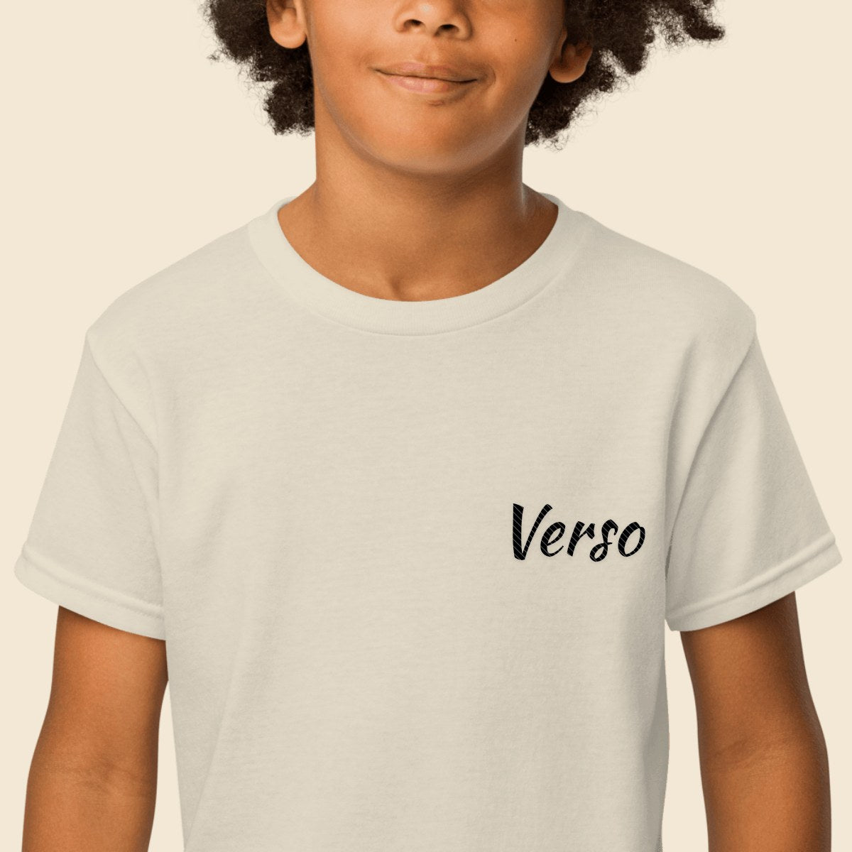 Tee Sport Junior personnalisable, coloris Cendre, Verso Paris · exemple Cendre · logo Verso