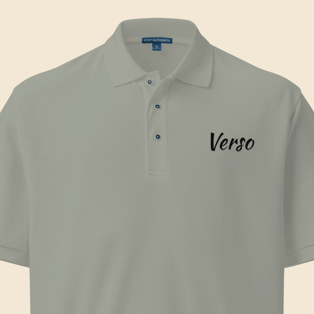 Polo Homme Premium personnalisable, coloris Cool chiné, Verso Paris · exemple Cool chiné · logo Verso