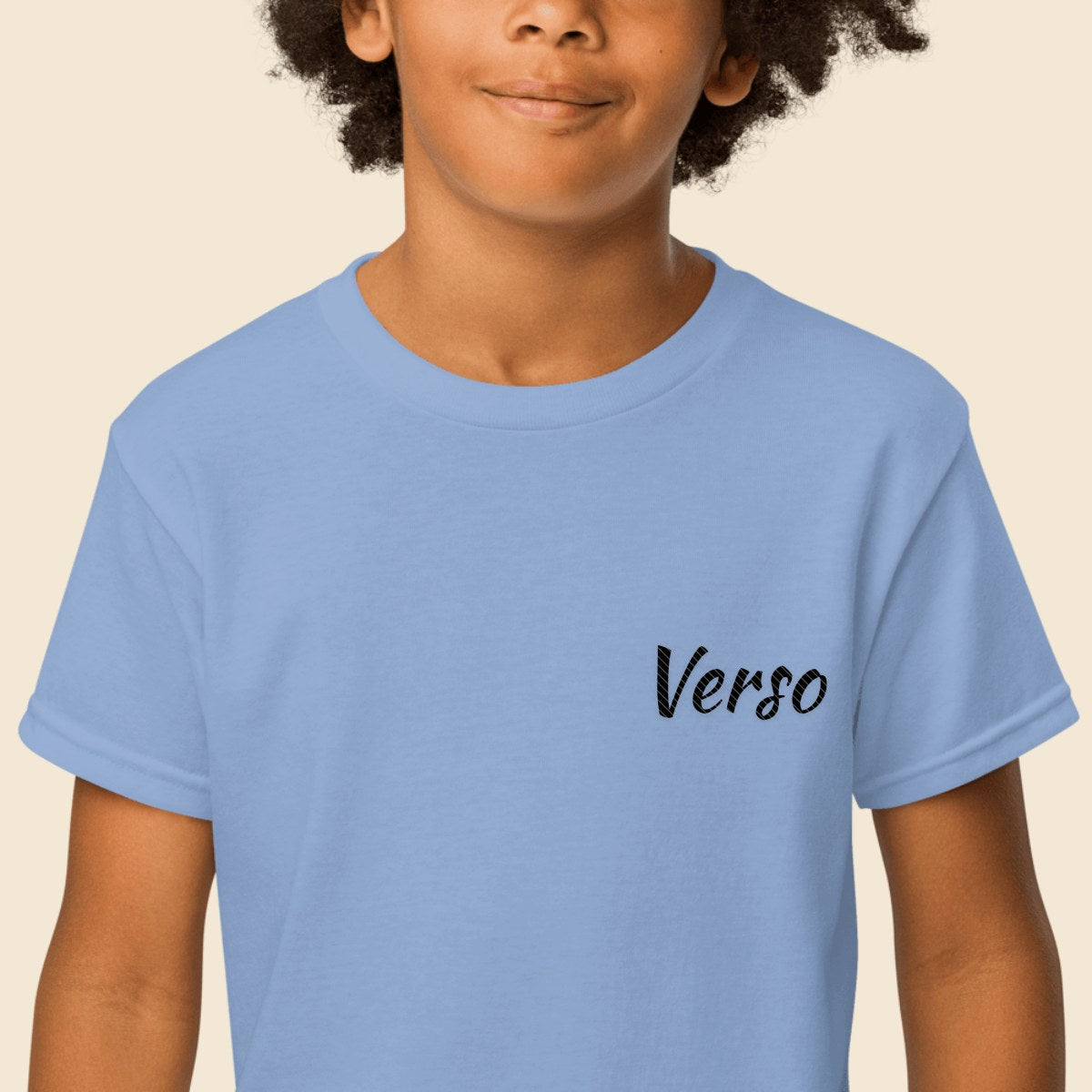 Tee Sport Junior personnalisable, coloris Ciel bleu, Verso Paris · exemple Ciel bleu · logo Verso