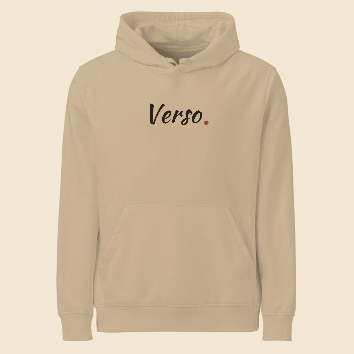Hoodie Drummer 2.0 personnalisable, coloris Sable, Verso Paris · exemple Sable · logo Verso