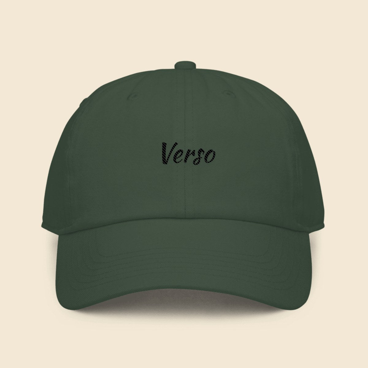 Casquette Baseball Ajustée personnalisable, coloris Vert foncé, Verso Paris · exemple Vert foncé · logo Verso