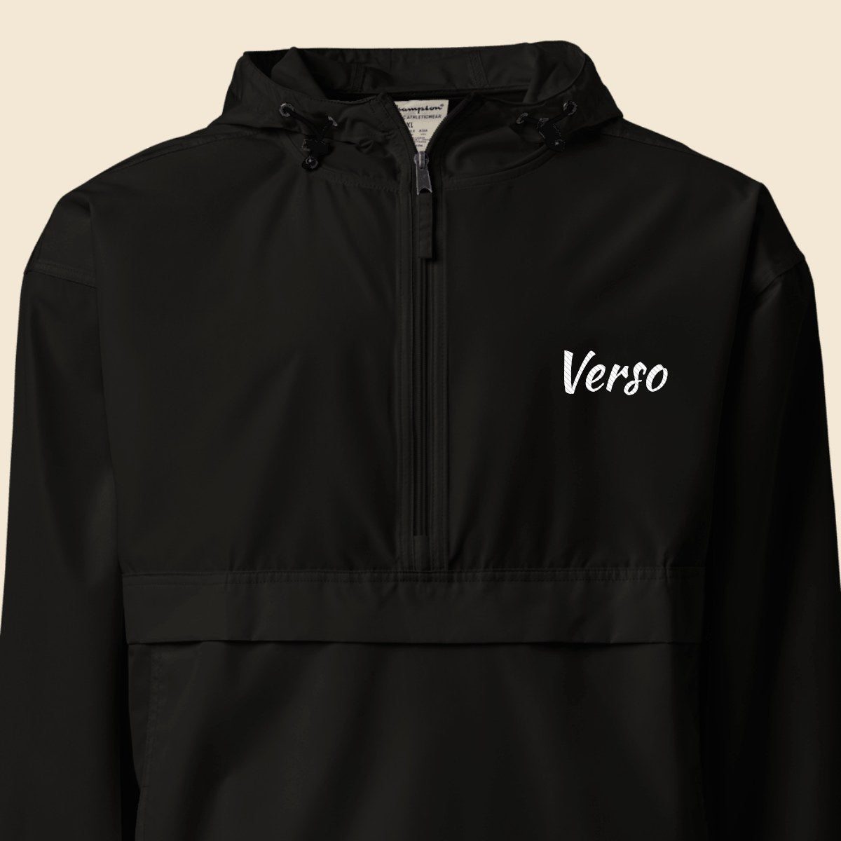 Anorak Packable personnalisable, coloris Noir, Verso Paris · exemple Noir · logo Verso