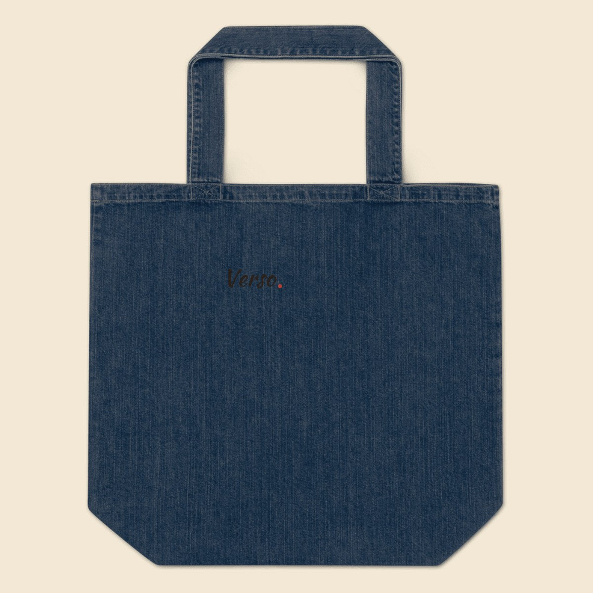 sac-tote-denim-bio-studio · exemple Denim bleu · logo Verso