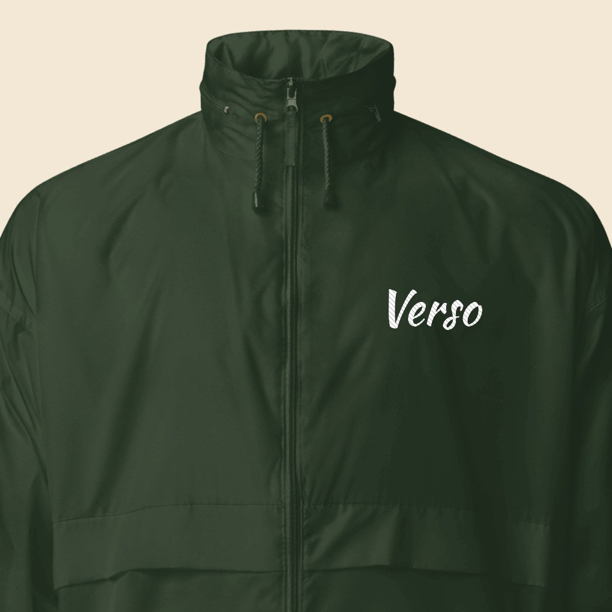 Veste Coupe-Vent personnalisable, coloris Forêt, Verso Paris · exemple Forêt · logo Verso