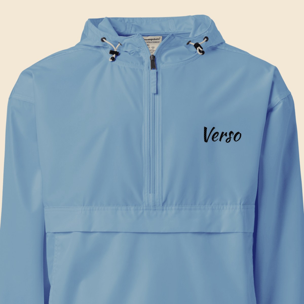 Anorak Packable personnalisable, coloris Bleu clair, Verso Paris · exemple Bleu clair · logo Verso