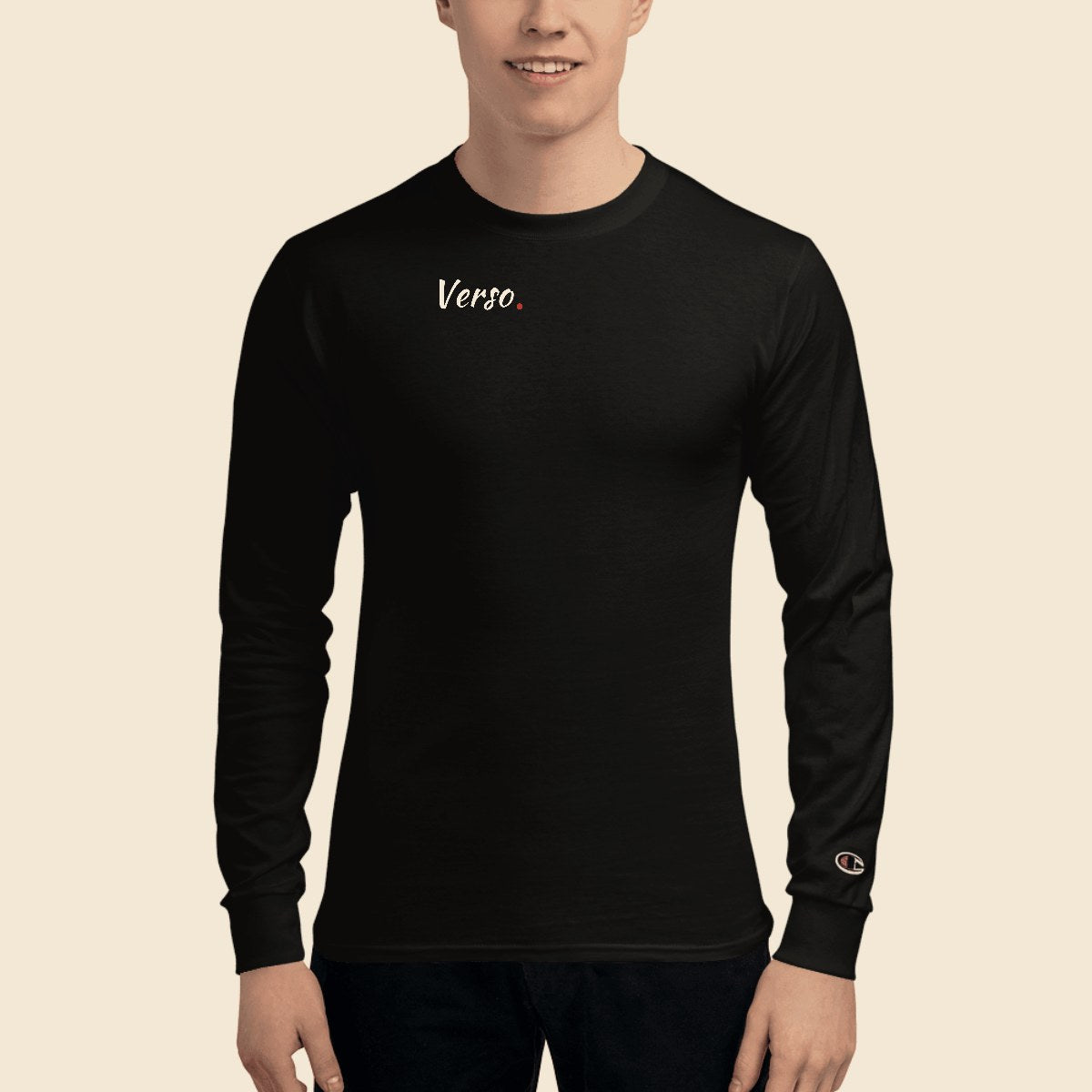 Tee Jersey Manches Longues personnalisable, coloris Noir, Verso Paris · exemple Noir · logo Verso · porté homme