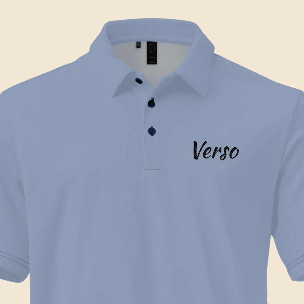 Polo Adidas Chiné personnalisable, coloris Collegiate royal Melange, Verso Paris · exemple Collegiate royal Melange · logo Verso