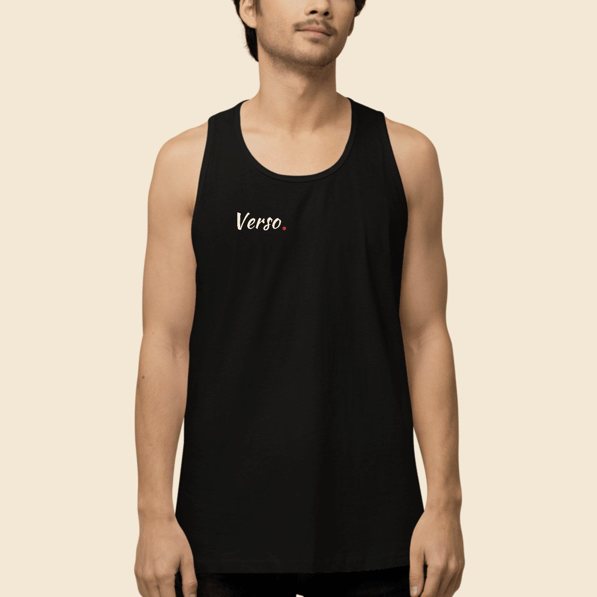 Débardeur Premium Homme personnalisable, coloris Noir, Verso Paris · exemple Noir · logo Verso