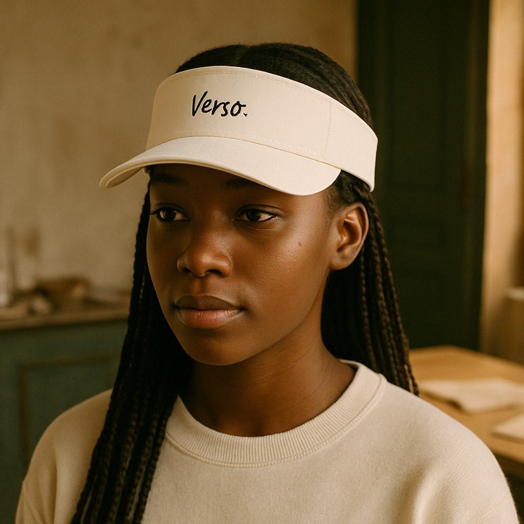 Visière Flexfit photographié dans l'atelier Verso Paris · atelier Verso · d'après produit · porté femme