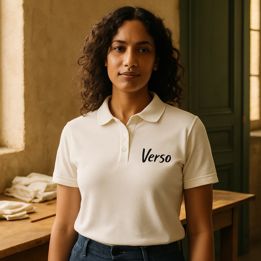 Polo Brodé Femme photographié dans l'atelier Verso Paris · atelier Verso · d'après produit · porté femme
