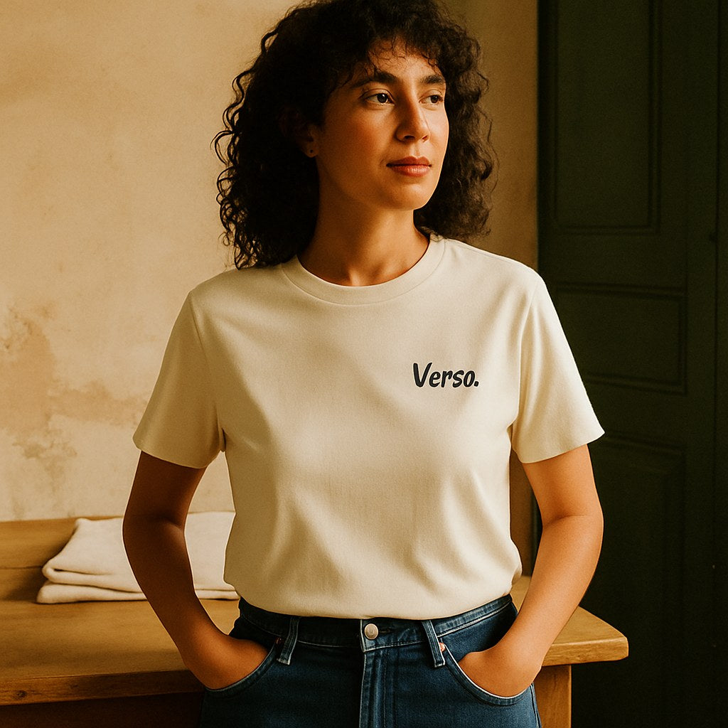 Tee Femme photographié dans l'atelier Verso Paris · atelier Verso · d'après produit · porté femme