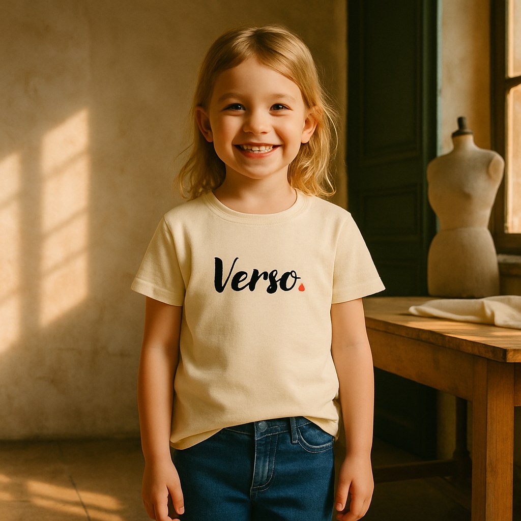 Tee Enfant photographié dans l'atelier Verso Paris · atelier Verso · d'après produit · porté enfant